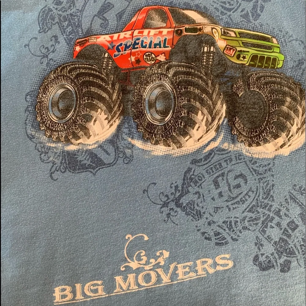 Big Movers Boys Size L (7) Blue Monster Truck Short Sleeve T-Shirt Graphic Tee